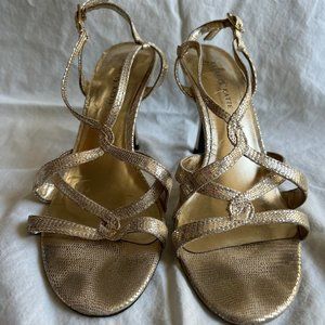 Gold Snake Skin Strappy Heels - 6.5